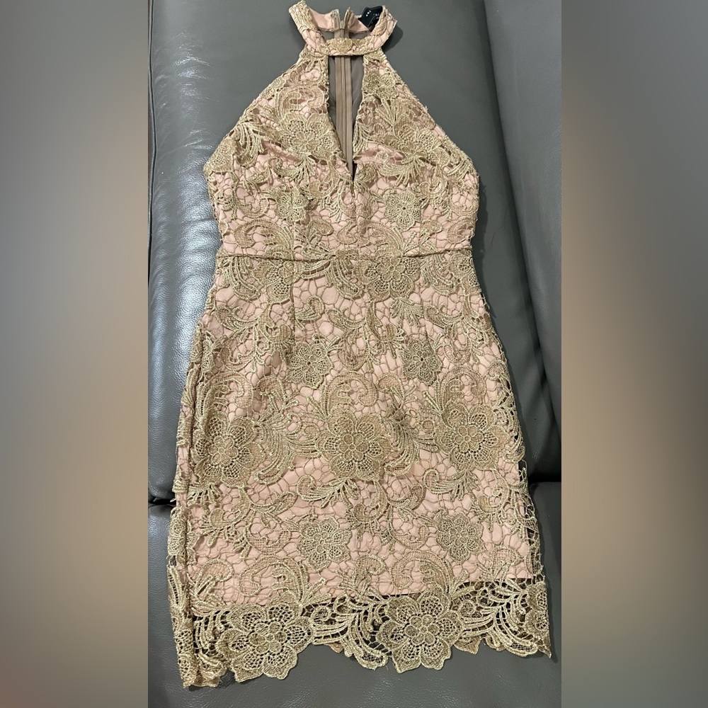 Akira Gold Lace Mini Dress